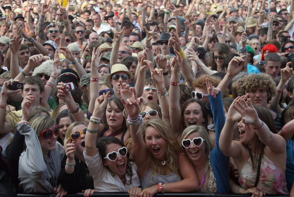 Music fans cheer while watching The Enemy perform in Newport