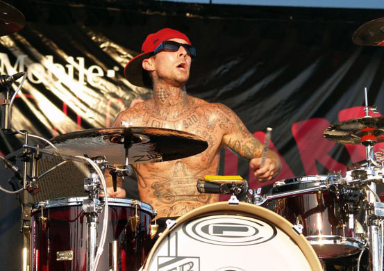 Columbia, US: Travis Barker performs during the T-Mobile Boulevard block party