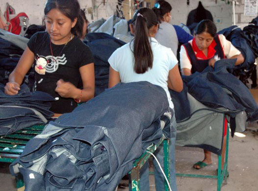 Women working in a clandestine denim factory in Tehuacan
