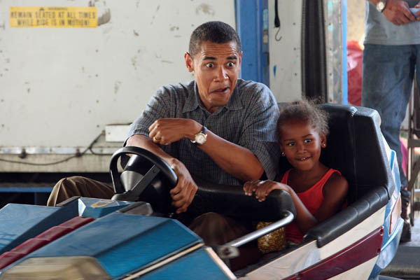 Barrack Obama in a bumper car