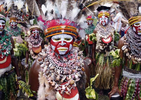 Komun women wait to perform during the 46th annual singsing