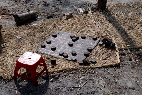 The miners play Chinese chess and other board games between shifts