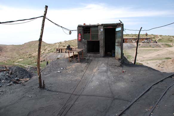 A hut housing the mine's generator and winch