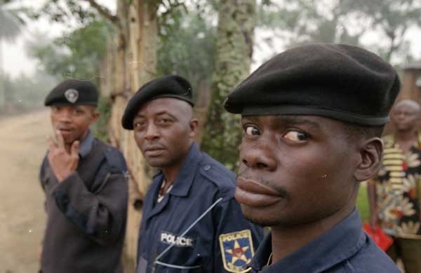 Policemen outside the police station in Shabunda