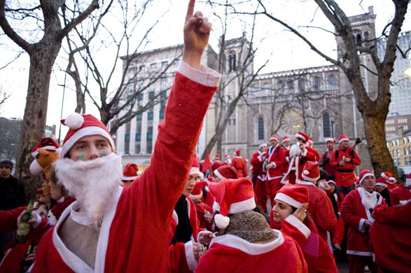 Santacon flash mob event in Soho