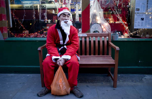 Santacon flash mob event in Soho