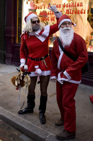 Santacon flash mob event in Soho