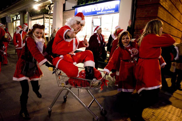 Santacon flash mob event in Soho