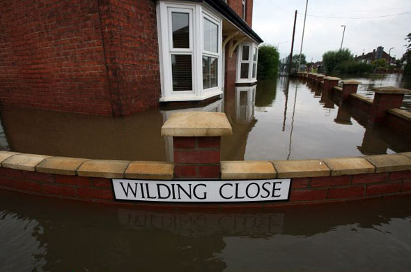 Flooded houses in Tewkesbury