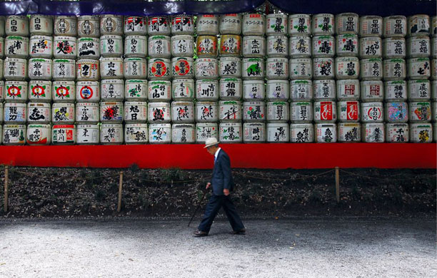 barrels of Japanese rice wine