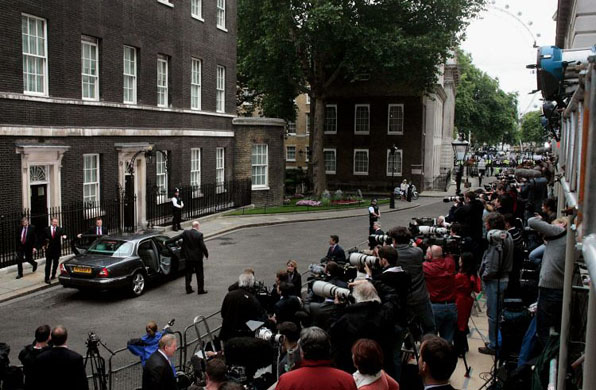 Tony Blair leaves 10 Downing Street for the Houses of Parliment