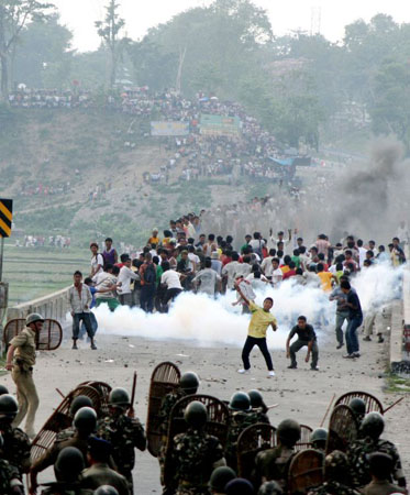 Indian security forces fire teargas shells