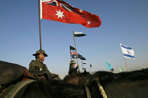 Australian horsemen during a re-enactment of the cavalry charge at the Battle of the Beersheba