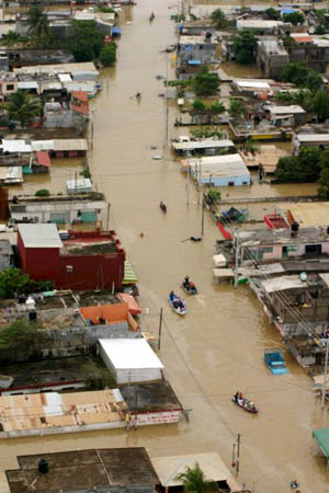 An aerial view of the floodwaters