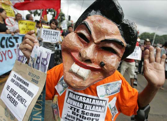 A protestor in a mask in Manila