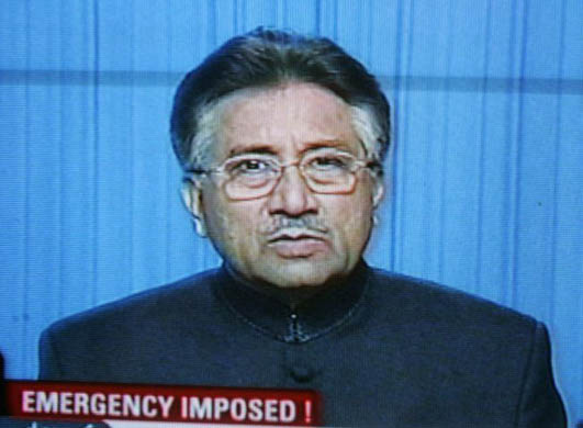 : President General Pervez Musharraf addresses the nation declaring a state of emergency