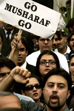 Protestors with banner