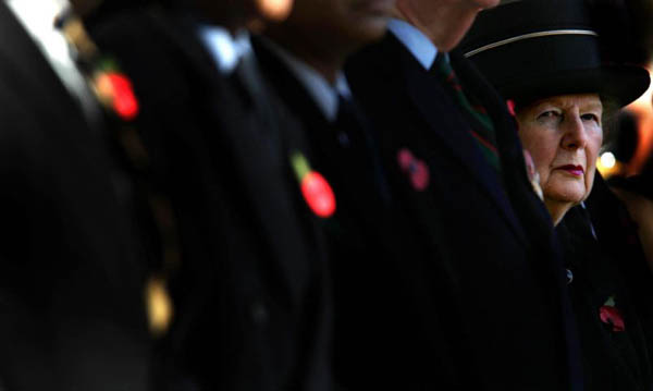 Baroness Thatcher at the Memorial Gates on Constitution Hill