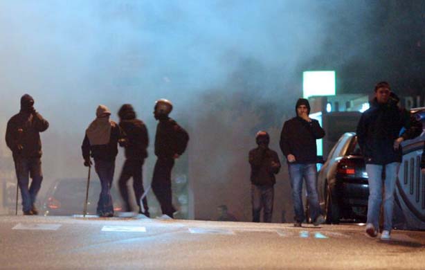 Supporters are seen in downtown Rome