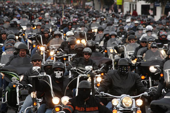 Riders prepare to begin the 'Harley Davidson Love Ride'