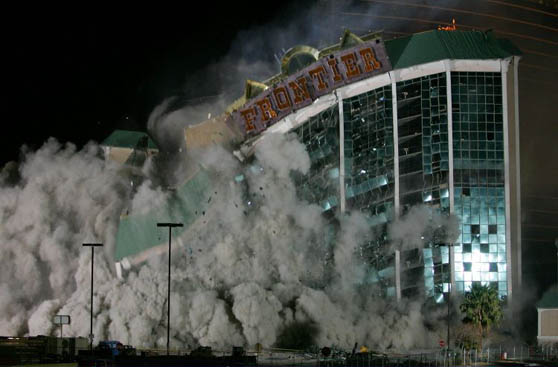 Part of the New Frontier Hotel & Casino is demolished. The 984-room property, in operation since 1942, closed its doors in July
