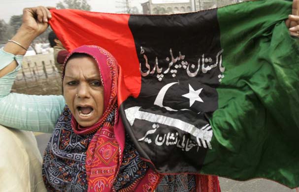 A protestor with a flag