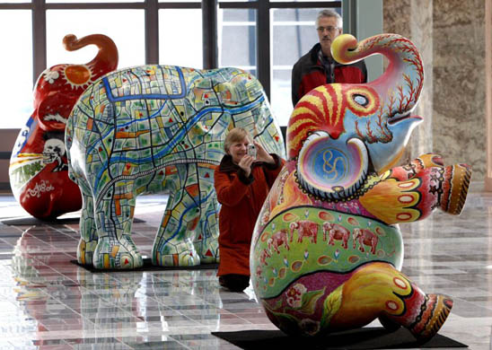 Fifty elephants by artists such as Rodrigo Otazu and Jurriaan van Hall on display before being auctioned
