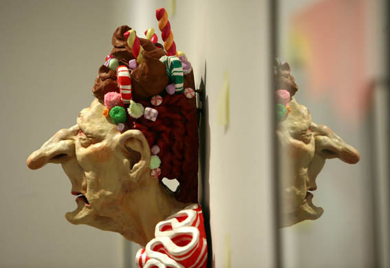 Sweetie', a sculpture by Owen Smith, is on display at an exhibition inspired by the Grimm Brothers fairy tale 'Hansel and Gretel'