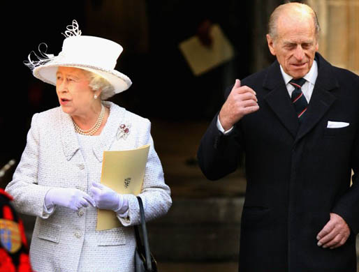 The Queen and Prince Phillip leave Westminster Abbey after a service celebrating their 60th wedding anniversary