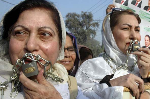 Protestors in chains