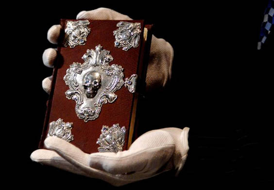 The Tales of Beedle the Bard, created, hand-written and illustrated by JK Rowling is displayed at Sotheby's