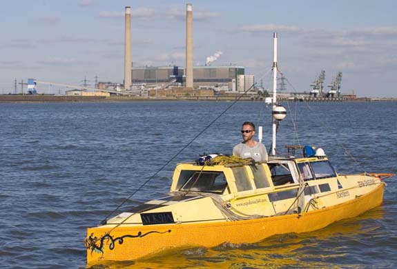 Jason Lewis in his pedalo boat, Moksha