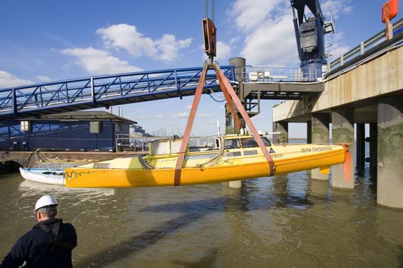 Jason Lewis in his pedalo boat, Moksha