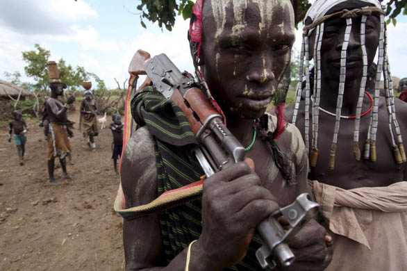 Two men from the Mursi tribe