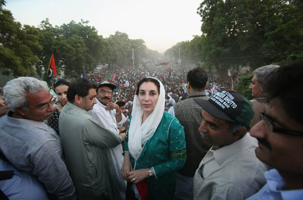 Benazir Bhutto during her welcome home parade