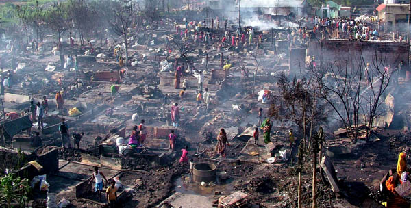 the Saliashai slum the morning after it was devastated by a fire