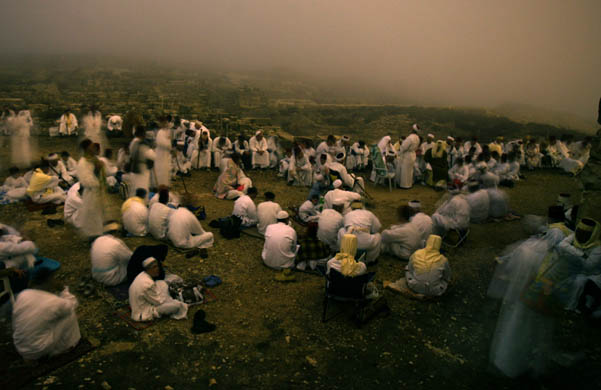 Samaritans pray on top of Mount Gerizim