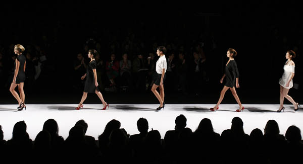 Models wear creations by Clara Gonzalez at a Mexico fashion week