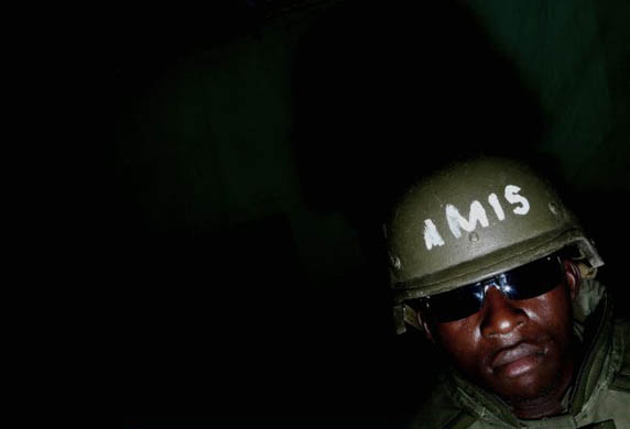 An African Union Mission in Sudan (AMIS) Protection Force soldier