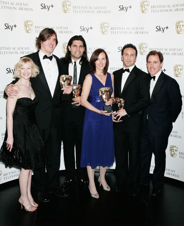 Fonejacker's Ed Tracy, Kayvan Novak, Helen Williams and Mario Stylianides pose with the award for Best Comedy Programme 