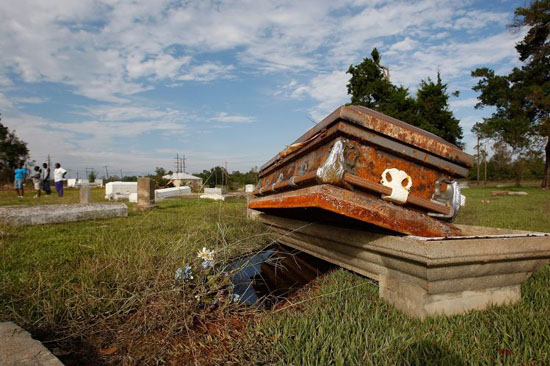 Coffin unearthed by Hurricane Ike 