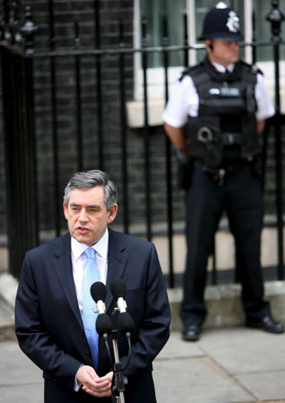 Mr Brown makes a statement to the press