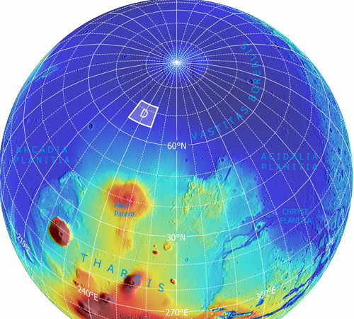 Mars showing landing site