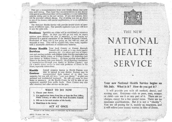 Pages from the first leaflet introducing the NHS to British Public 