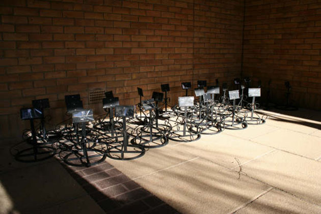 Empty nameplates for funeral wreaths