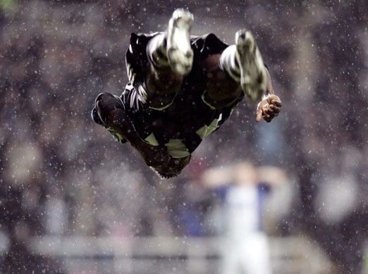 Obafemi Martins celebrates scoring for Newcastle