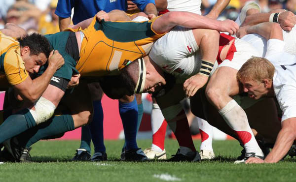 October 6 2007: England v Australia. Andrew Sheridan pushes against ...