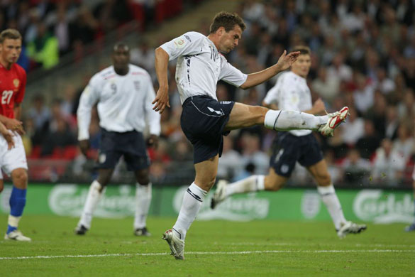 Michael Owen of England scores his second goal against Russia