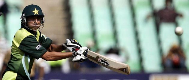 Younis Khan of Pakistan plays a shot against Scotland