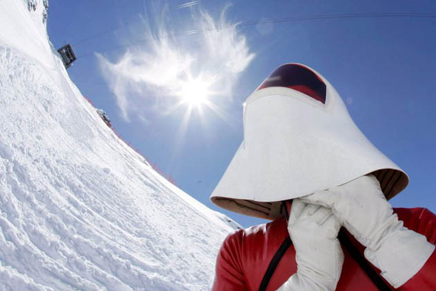 Hiroshi Kawamata of Japan on the start of first run of the XspeedSki, FIS Speed Skiing World Cup Final